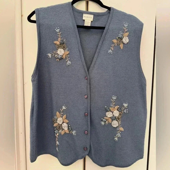 Vintage Koret 100% Wool Embroidered Sweater Vest - Size M - Picture 2 of 6